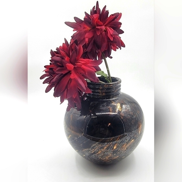 VINTAGE Haeger Pottery 1993 Golden Glaze Apply Black Decorative Vase  - Picture 2 of 11